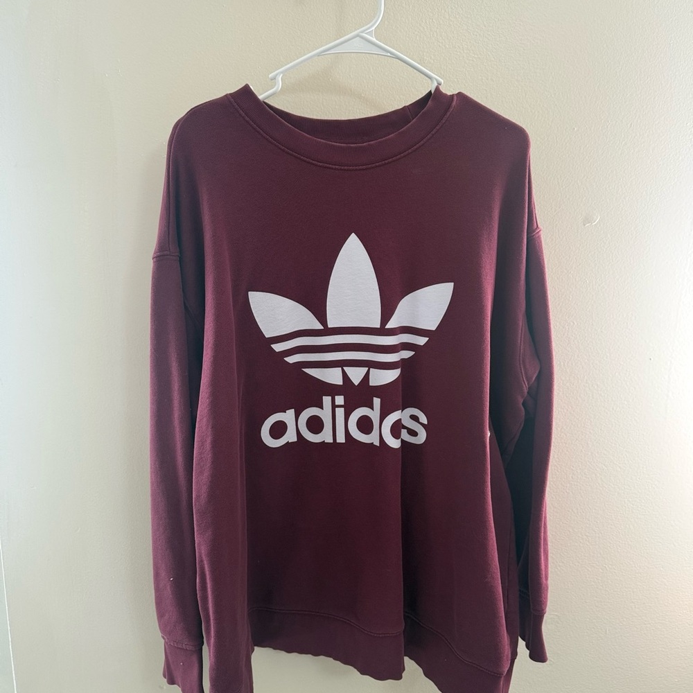 adidas Women's Crewneck Sweatshirt in Burgundy with White Trefoil